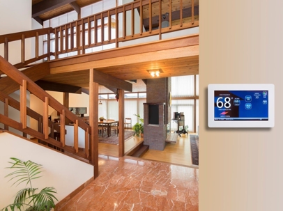 Interior home highlighting digital thermostat